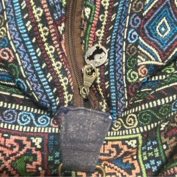 Boho Tribal Woven Backpack with Simba Zipper Charm – Blue Multicolor - Picture 4 of 5